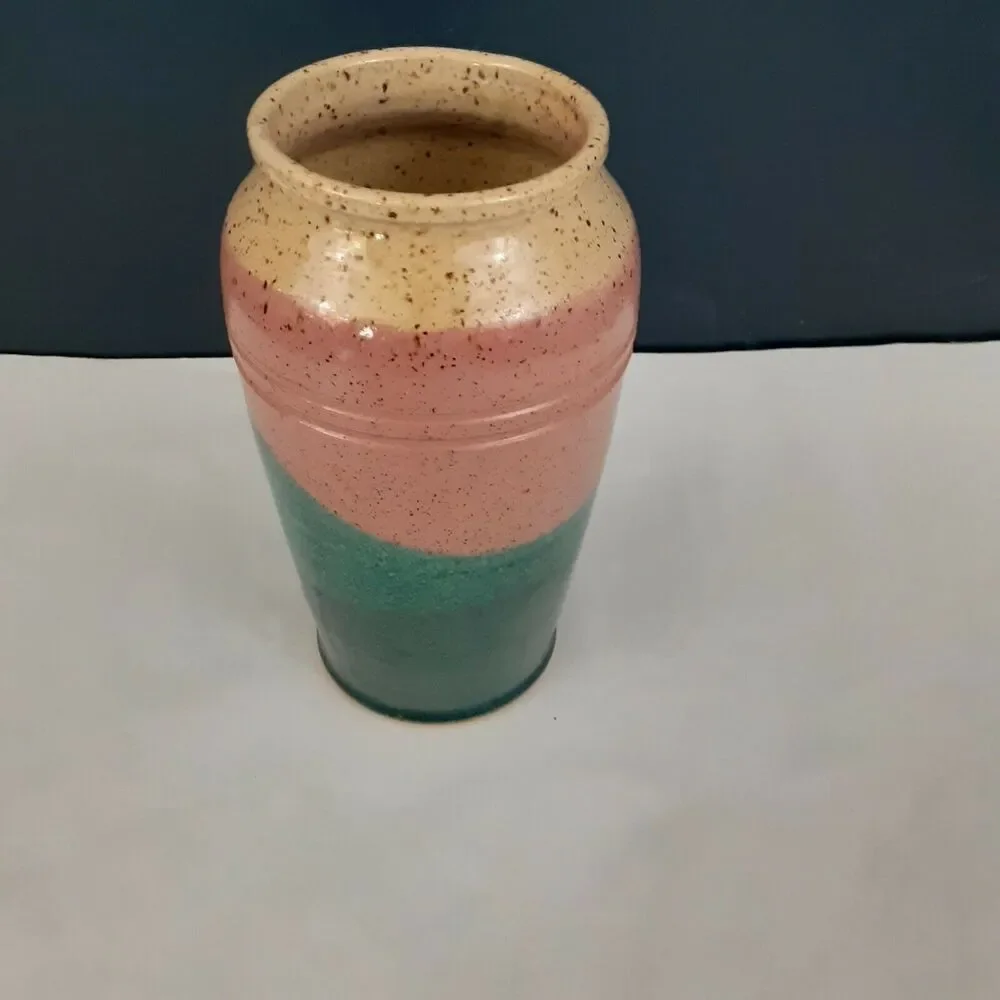 Vintage Stamped Stoneware Vase Art Deco Vibe,Feminine,Pastels